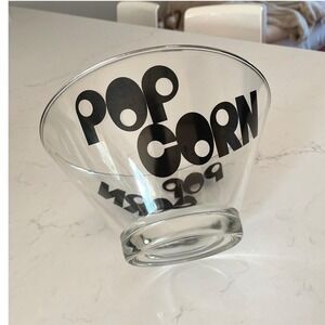 Vintage Glass Popcorn Bowl Large Retro Black Lettering Mid Century Snack Bowl